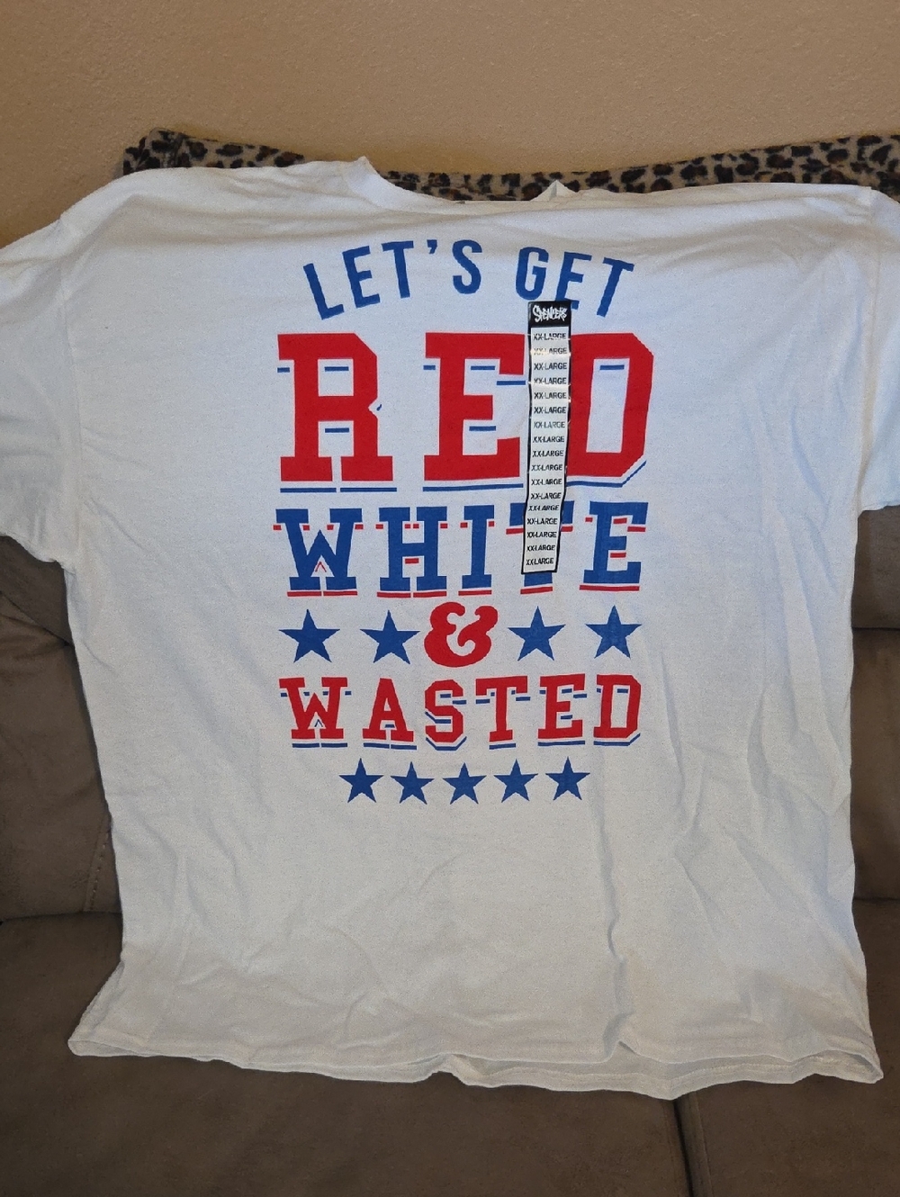 Spencer's White Tee with Red & Blue Patriotic Graphic NWT